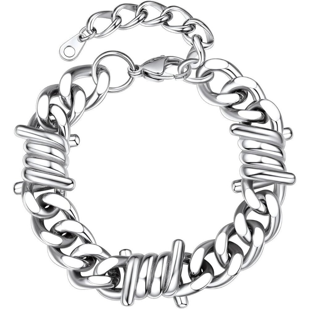 Punk Gothic Barbed Wire Bracelet 7/9mm Thick Cuban Chain for Men and Women